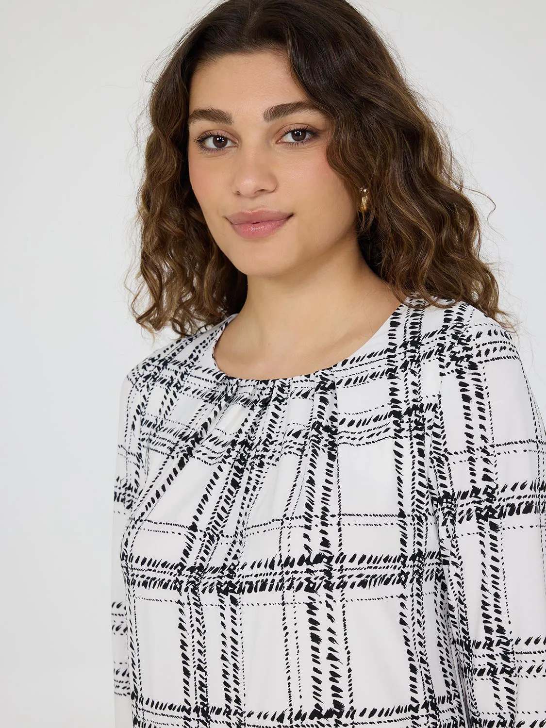 Printed Pleated Neck Top