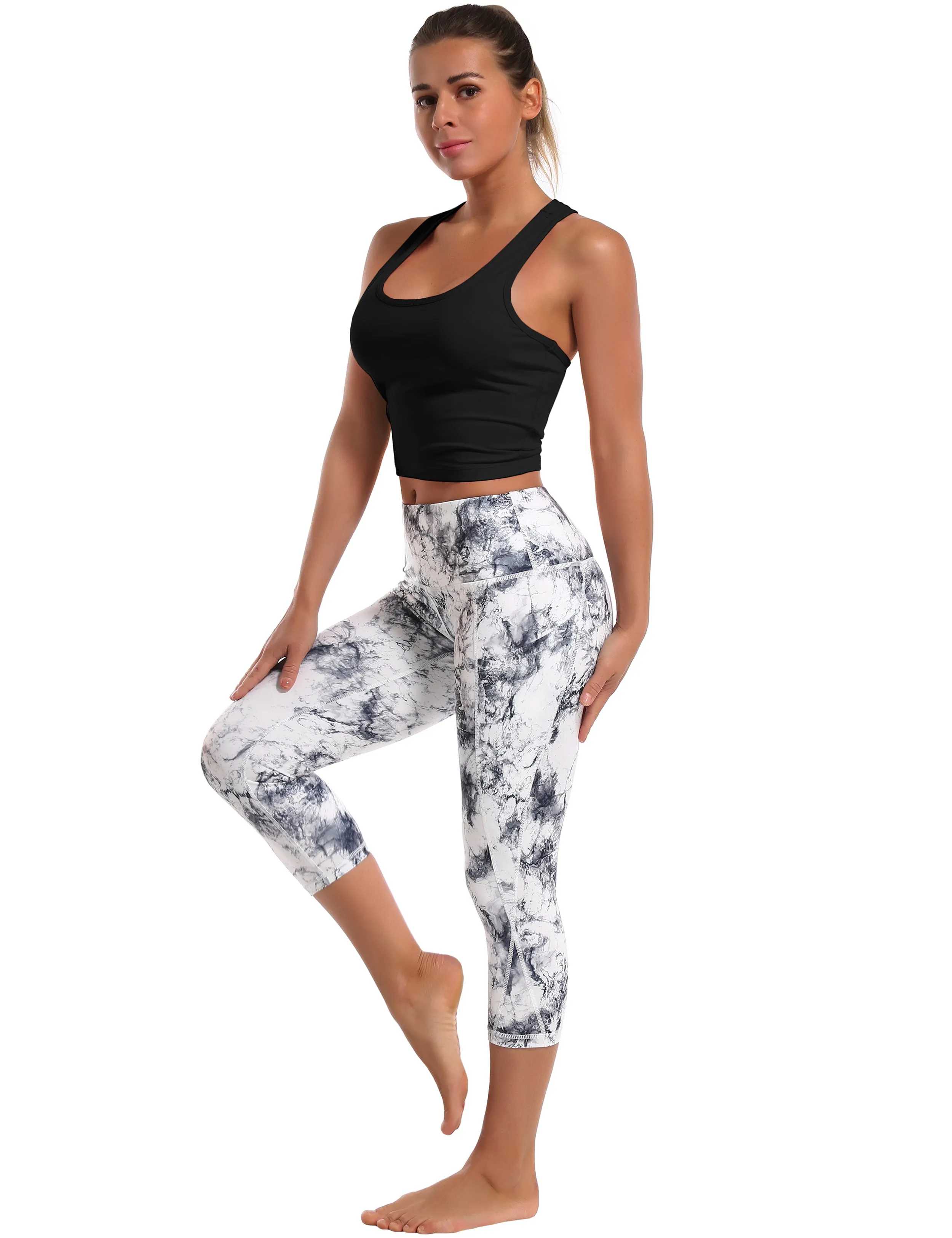 Racerback Athletic Crop Tank Tops black_Tall Size