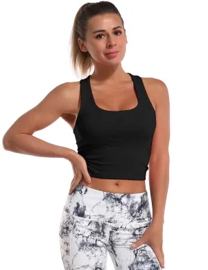 Racerback Athletic Crop Tank Tops black_Tall Size
