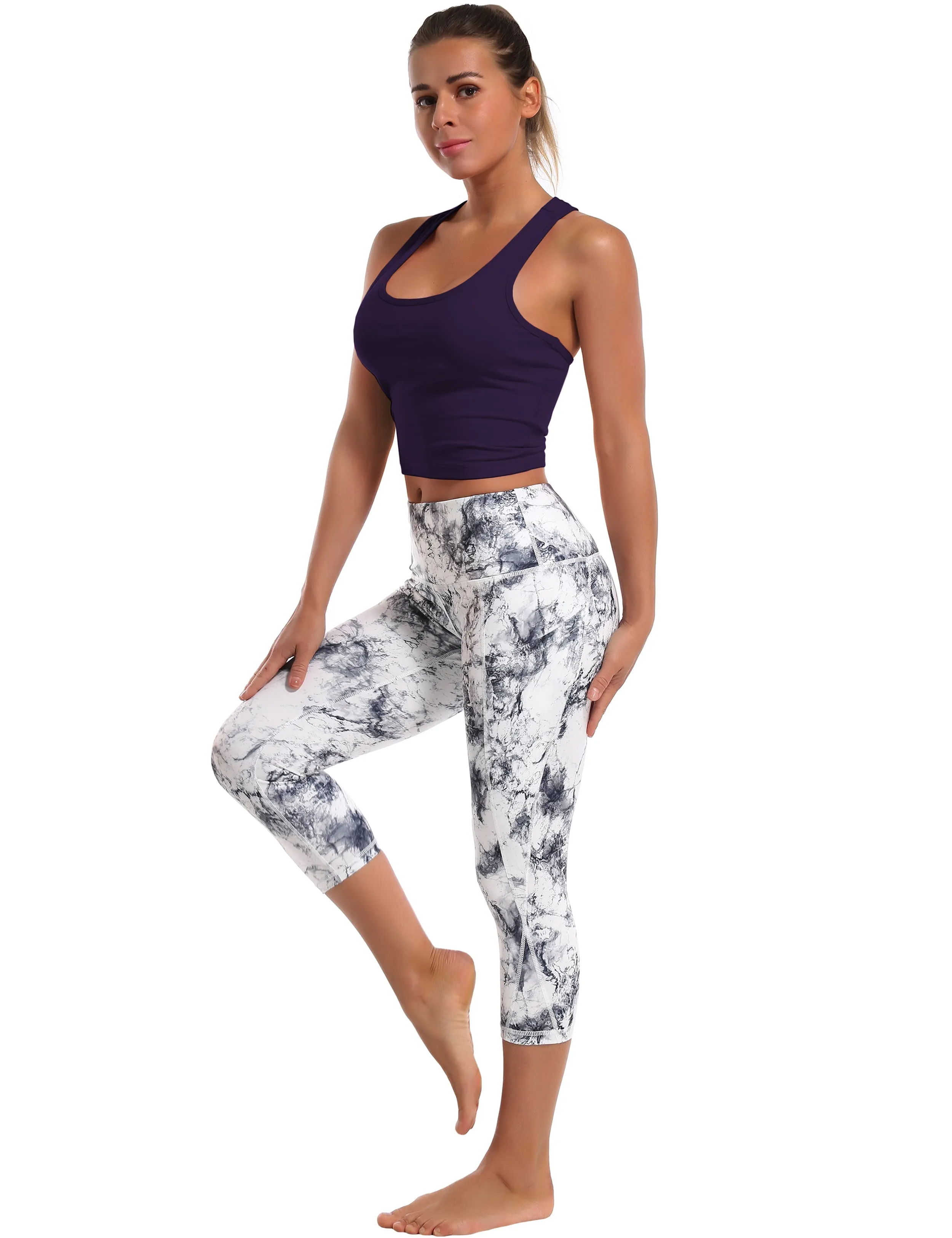 Racerback Athletic Crop Tank Tops midnightblue_Tall Size