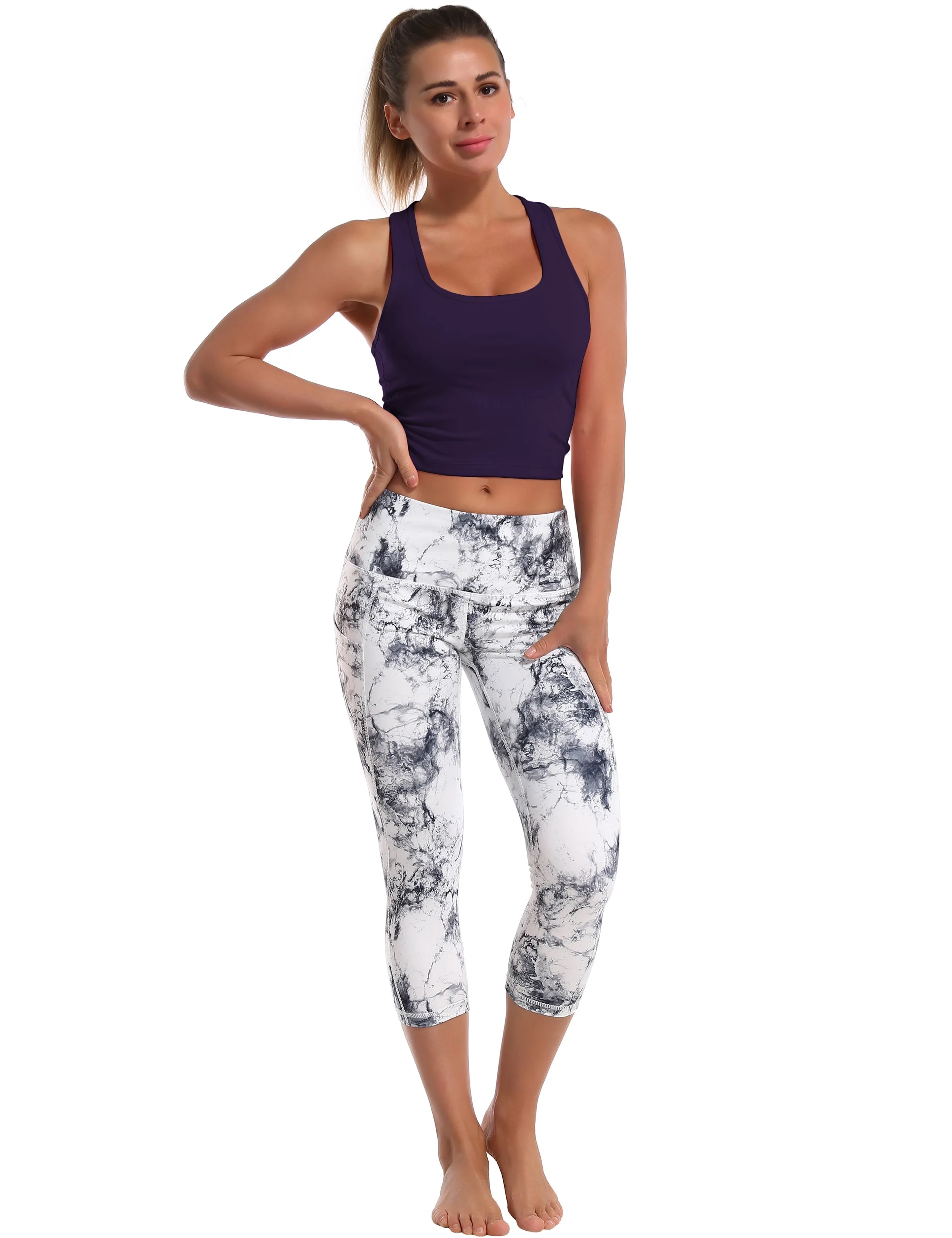 Racerback Athletic Crop Tank Tops midnightblue_Tall Size