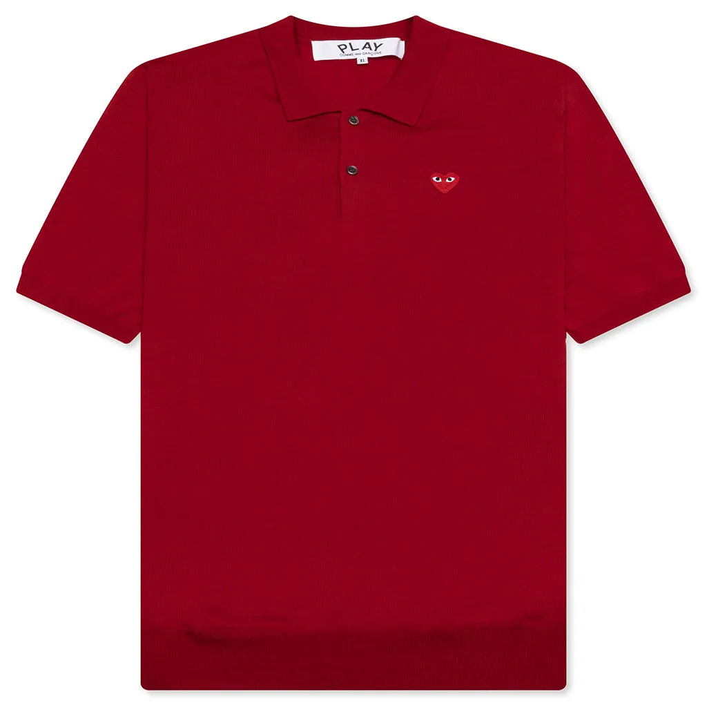 Red Emblem S/S Polo Neck - Red