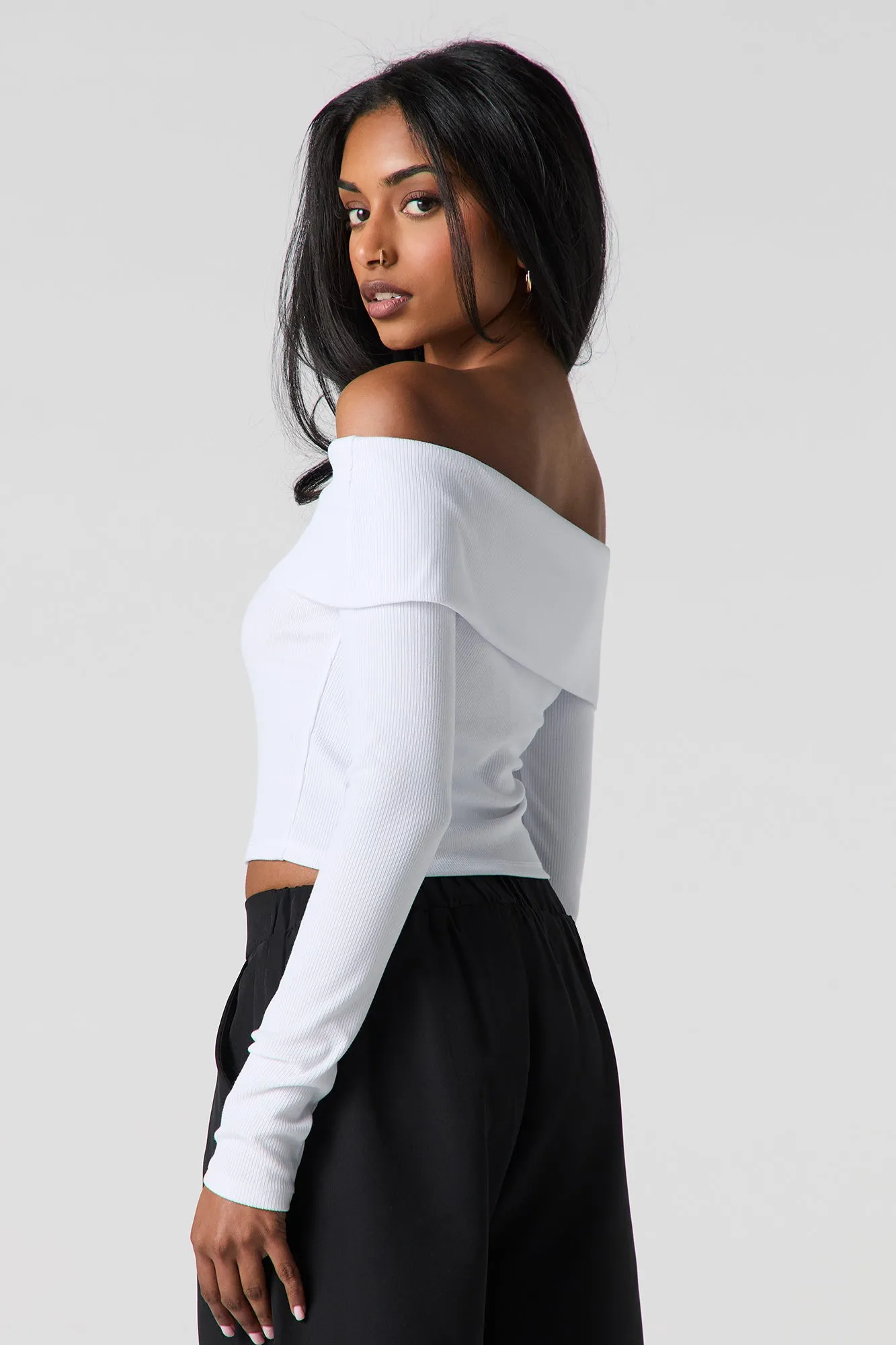 Ribbed Foldover Crop Top