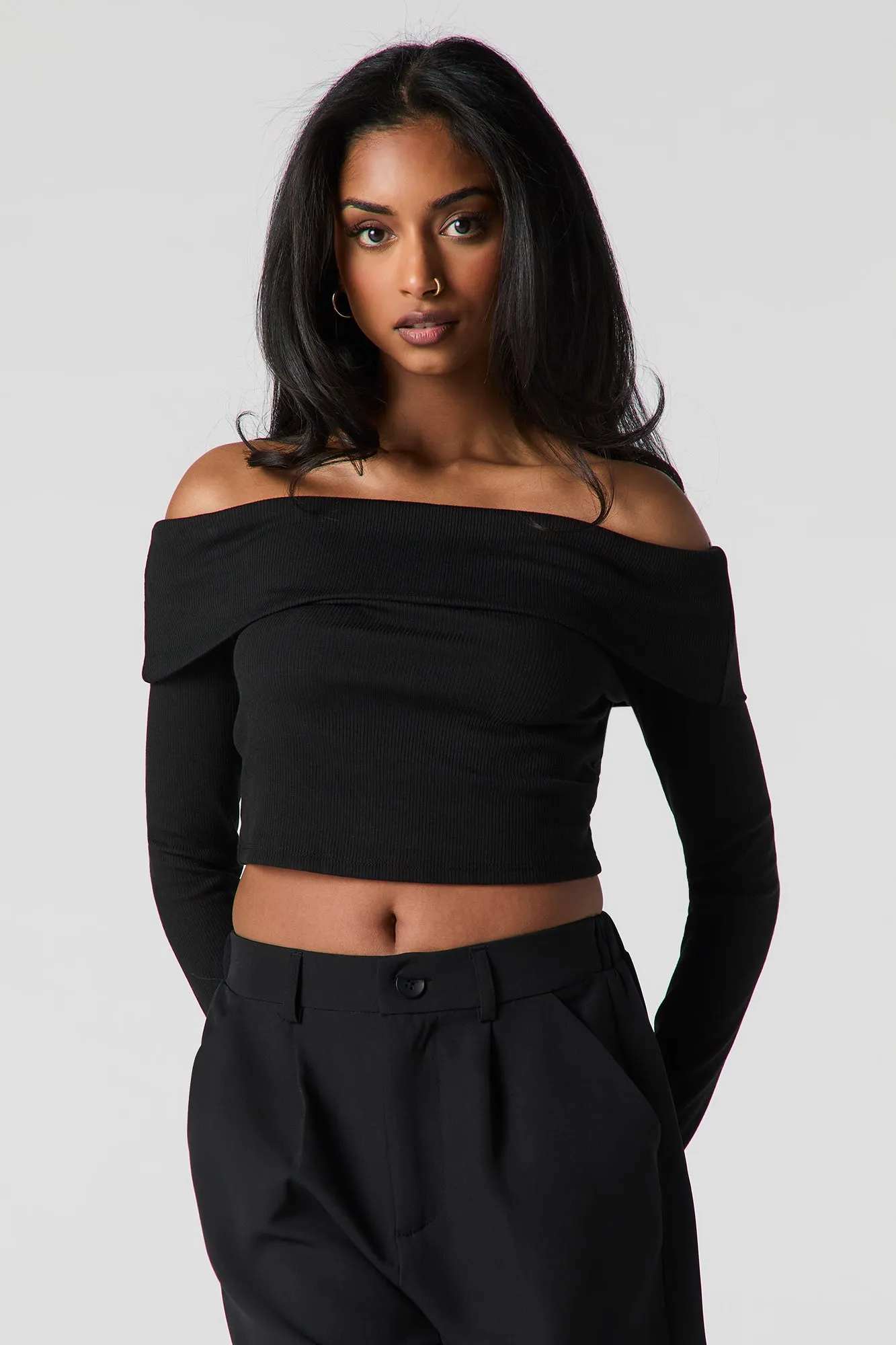 Ribbed Foldover Crop Top