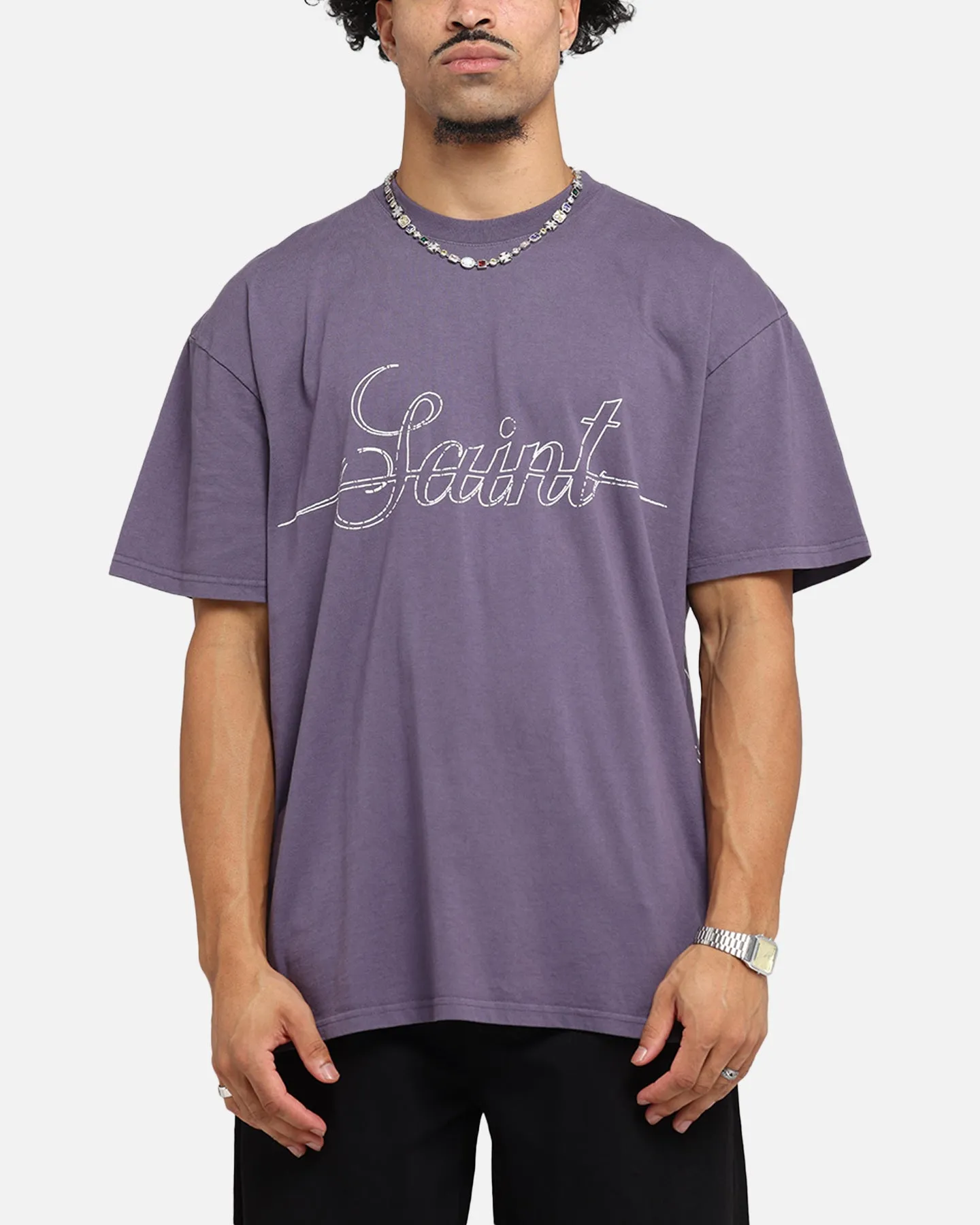 Saint Morta Cursive Boxy T-Shirt Purple