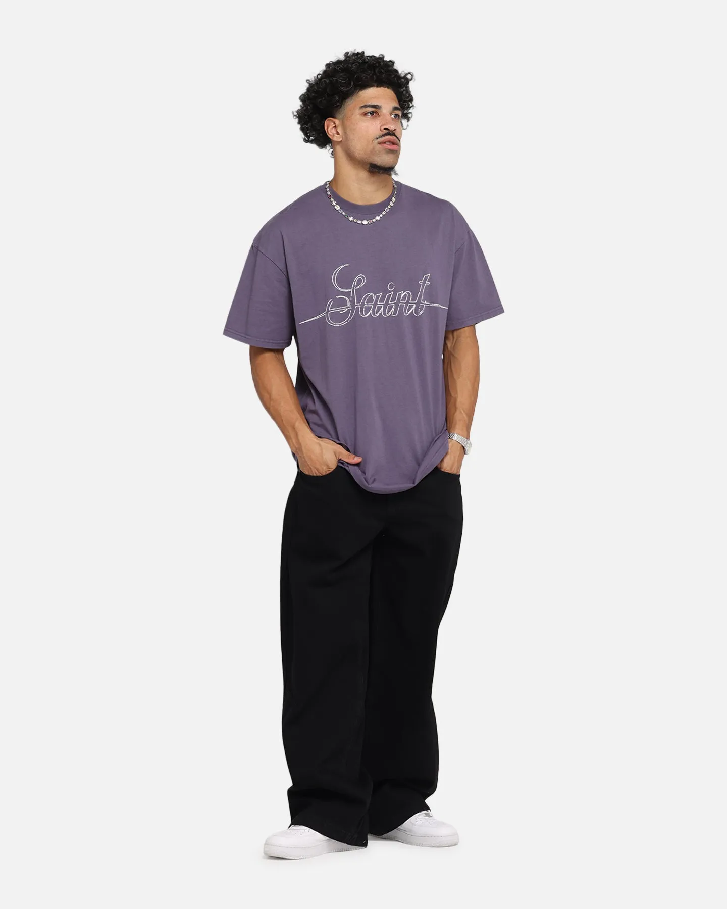 Saint Morta Cursive Boxy T-Shirt Purple