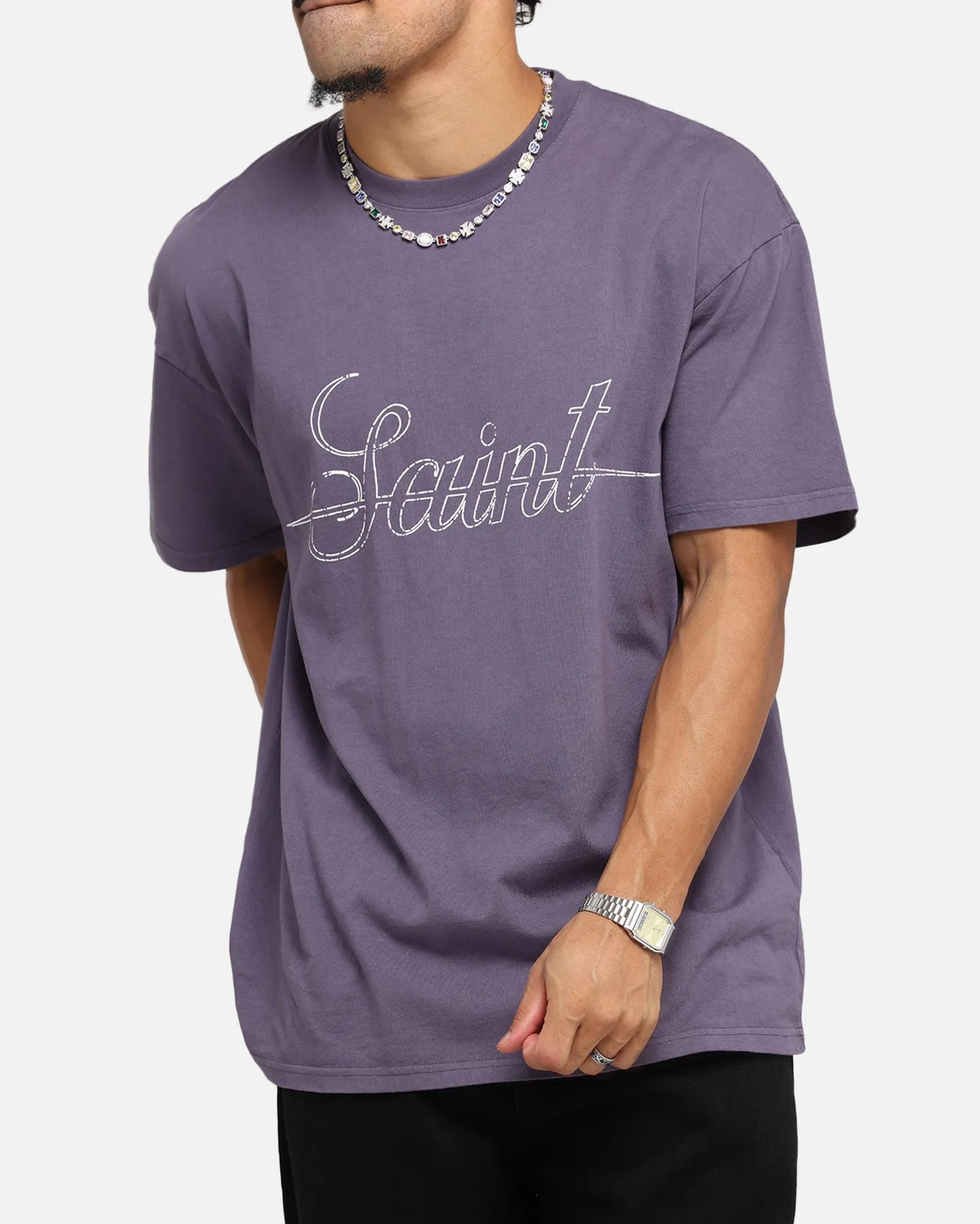 Saint Morta Cursive Boxy T-Shirt Purple