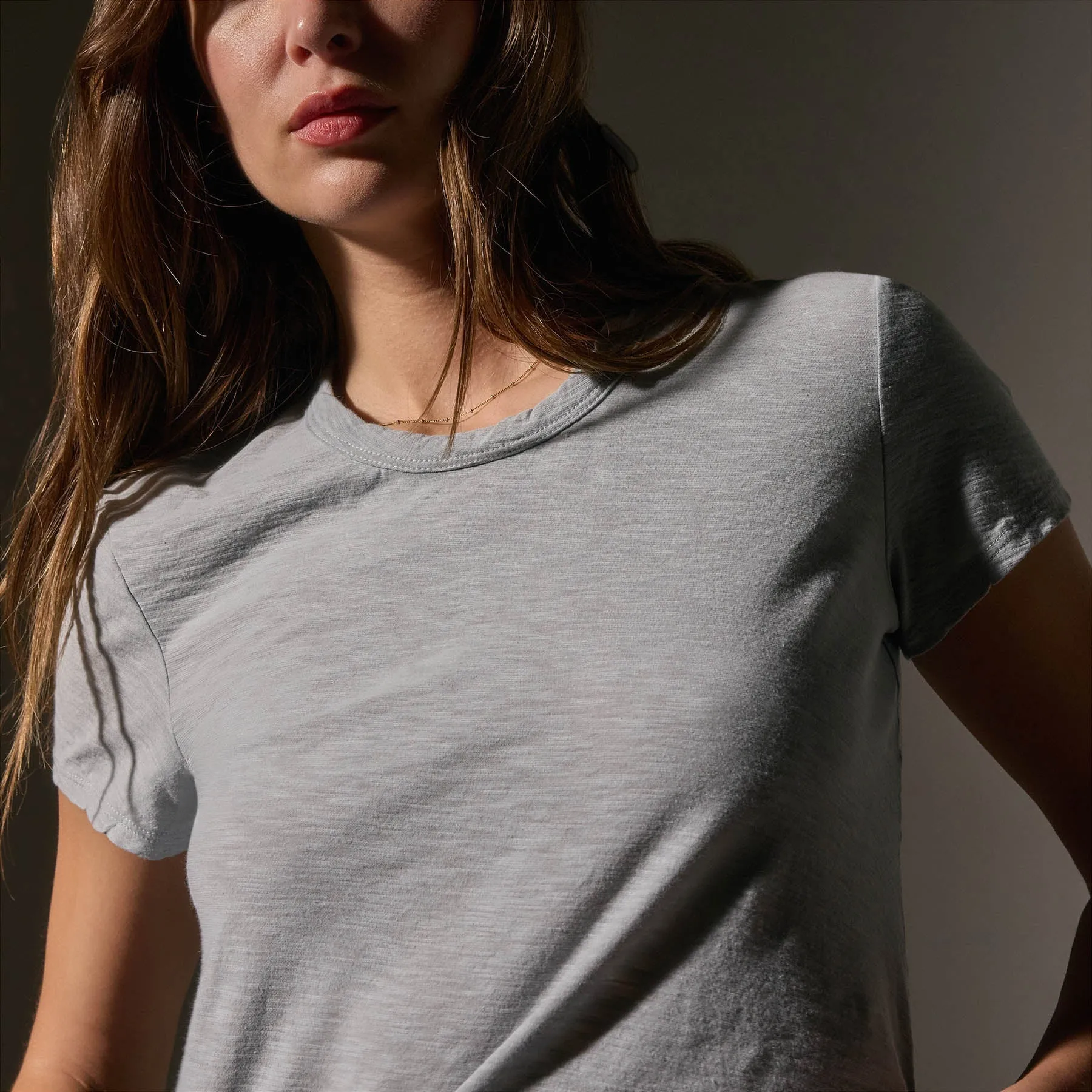 Sheer Slub Crew Neck Tee - Grey Sky