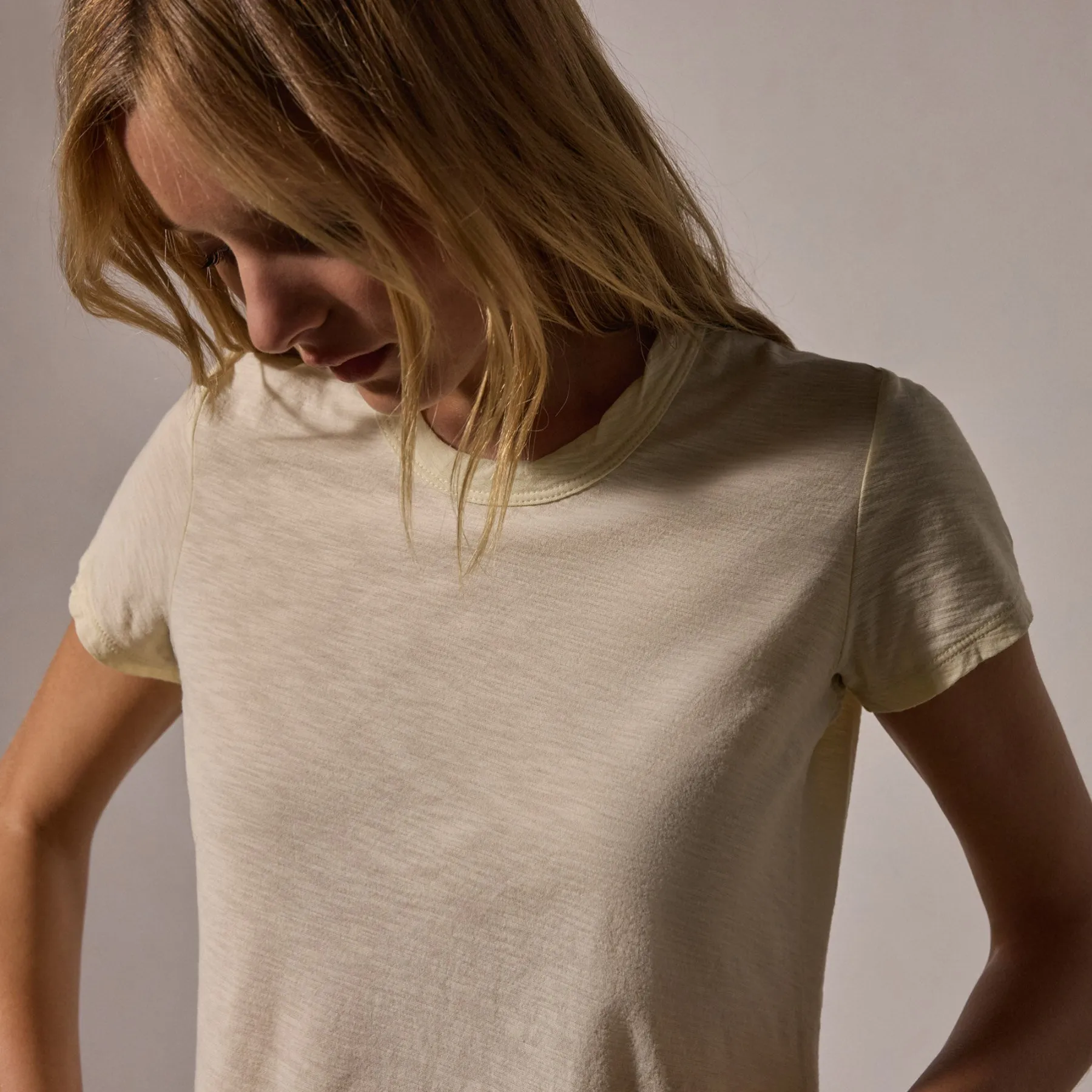 Sheer Slub Crew Neck Tee - Naples Yellow