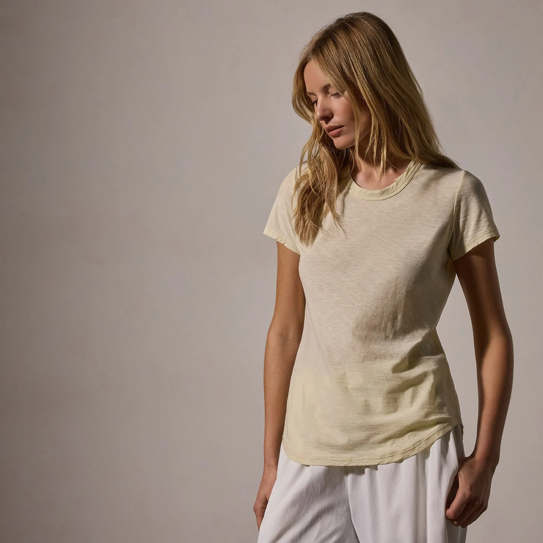 Sheer Slub Crew Neck Tee - Naples Yellow