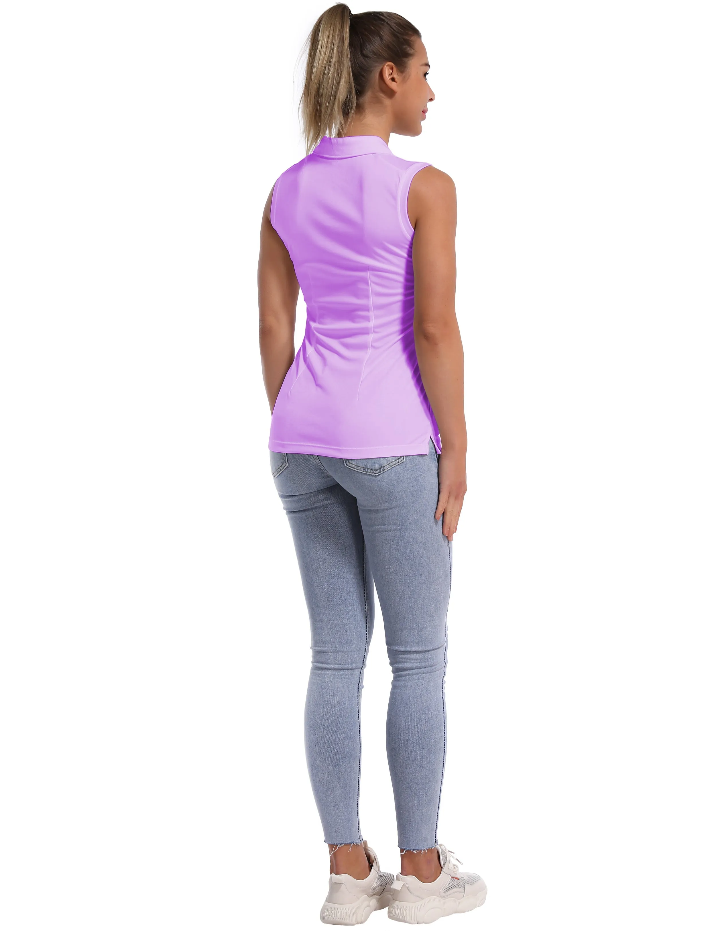 Sleeveless Slim Fit Polo Shirt purple_Pilates