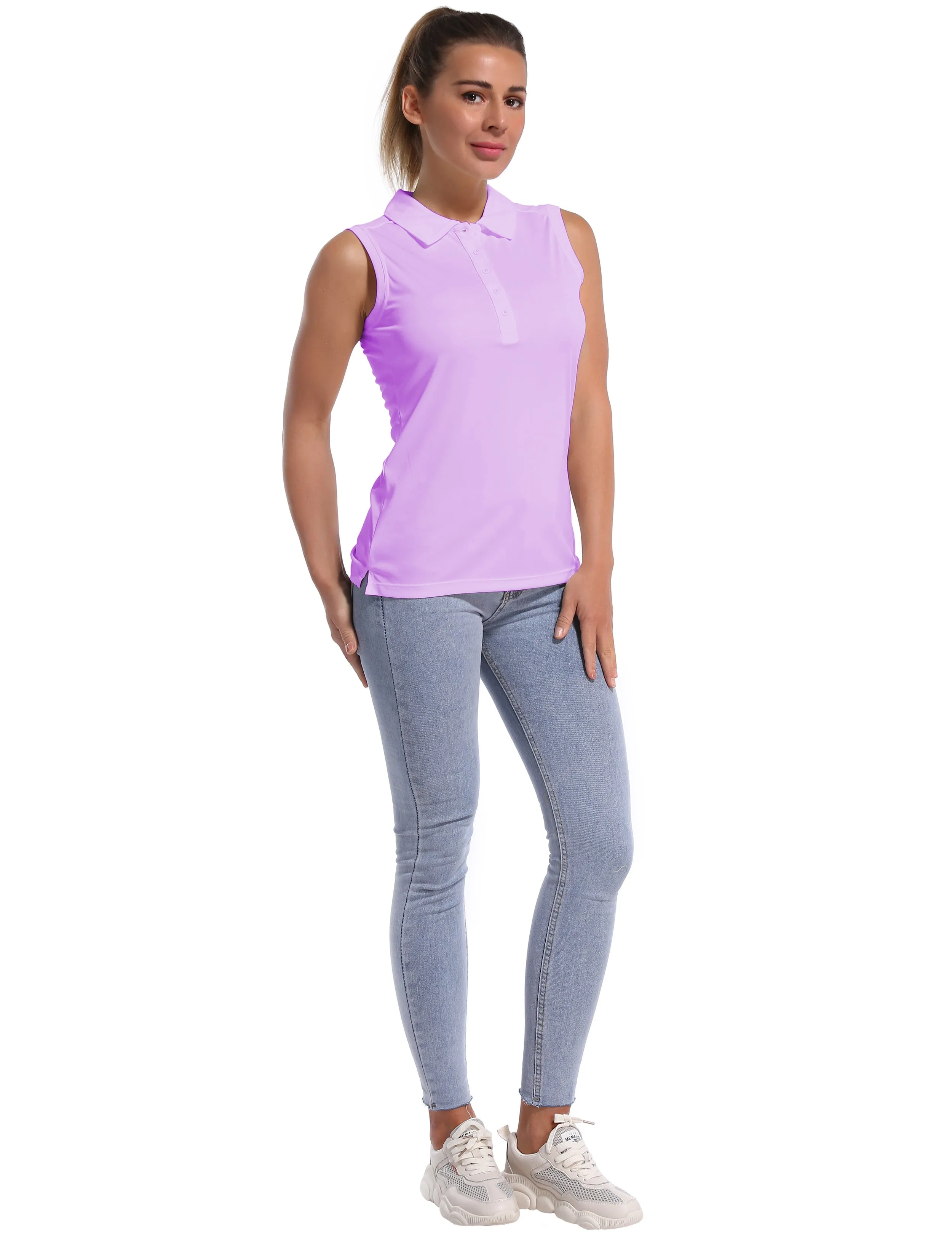 Sleeveless Slim Fit Polo Shirt purple_Pilates