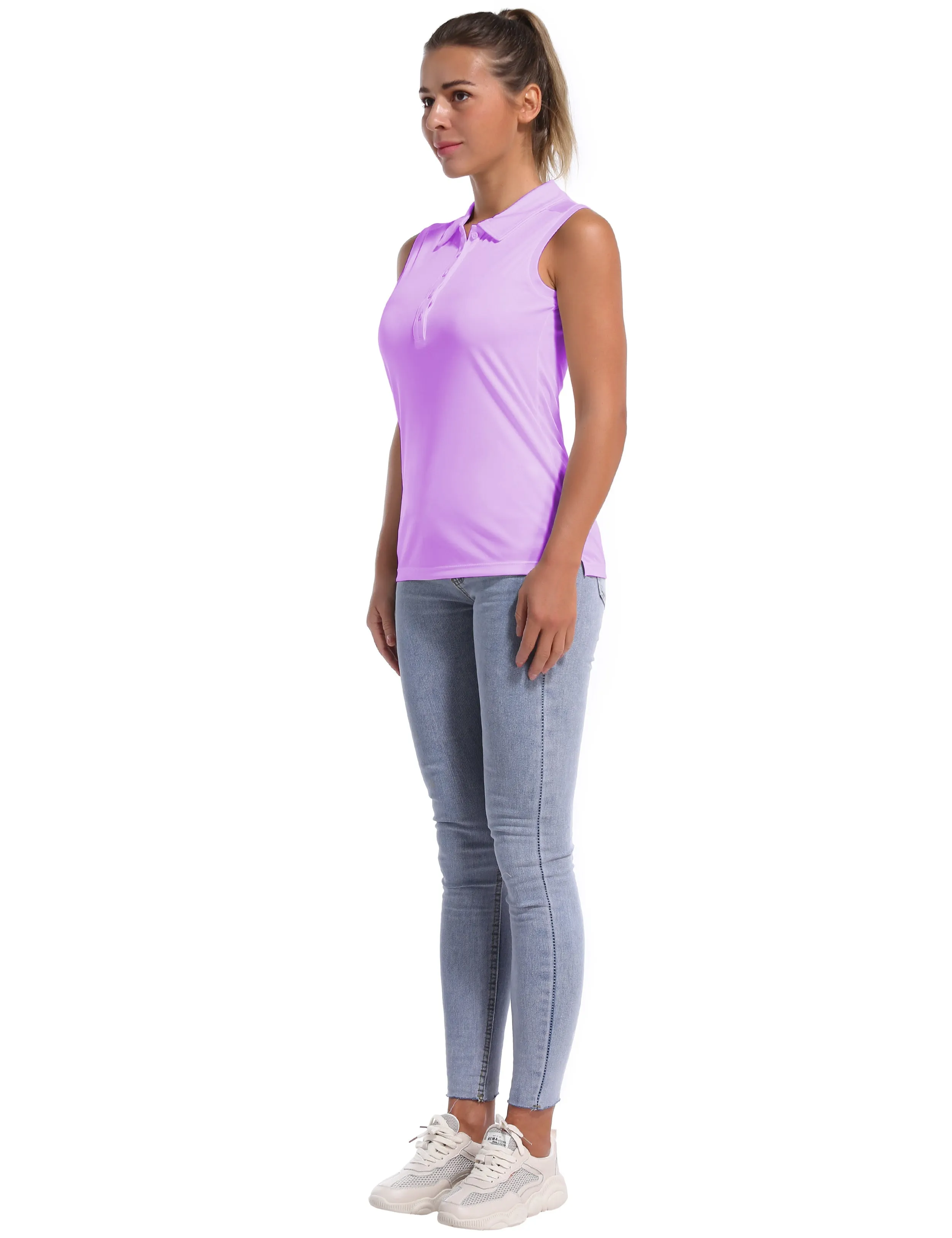 Sleeveless Slim Fit Polo Shirt purple_Pilates