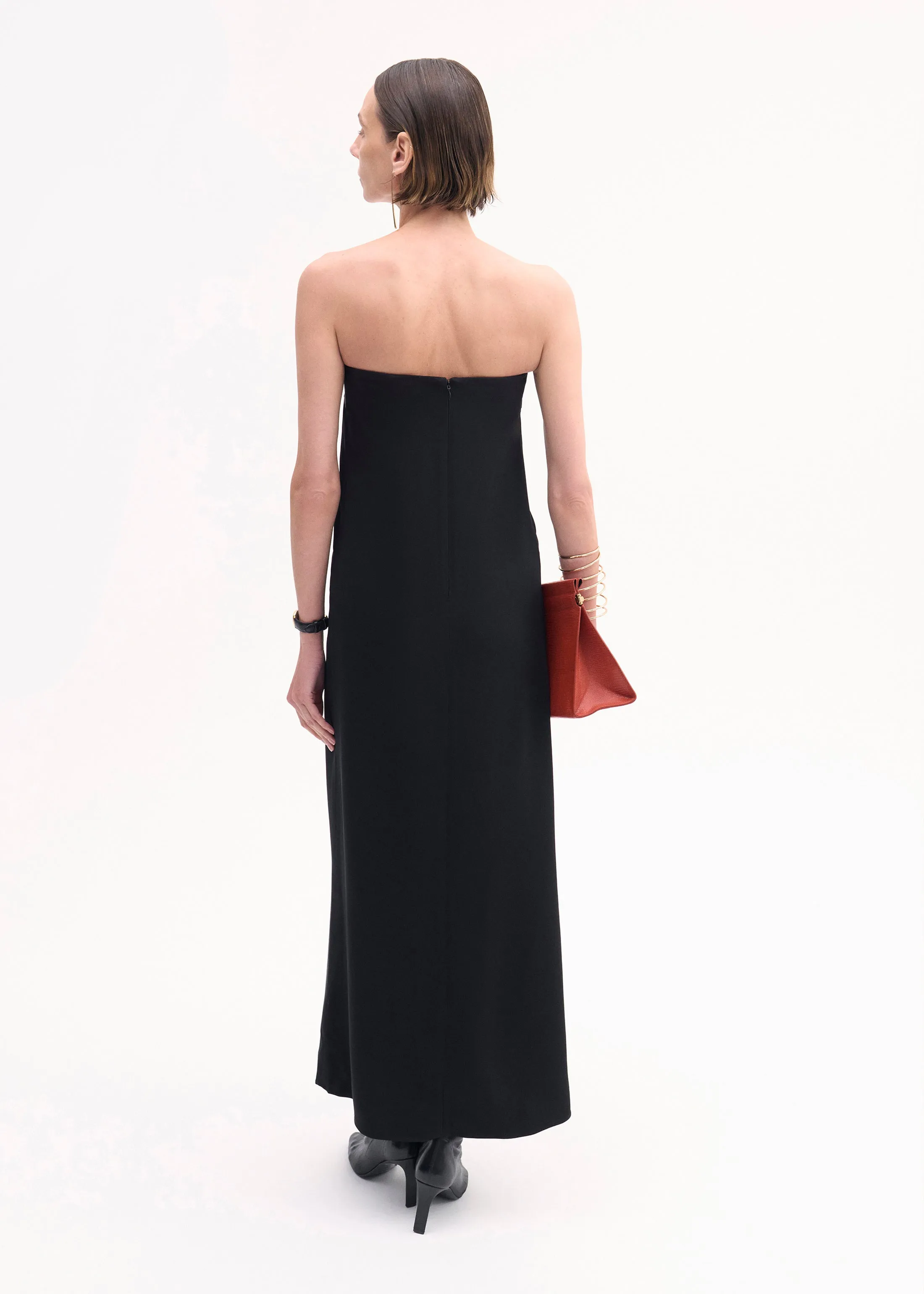 Strapless Column Dress in Viscose Crepe - Black