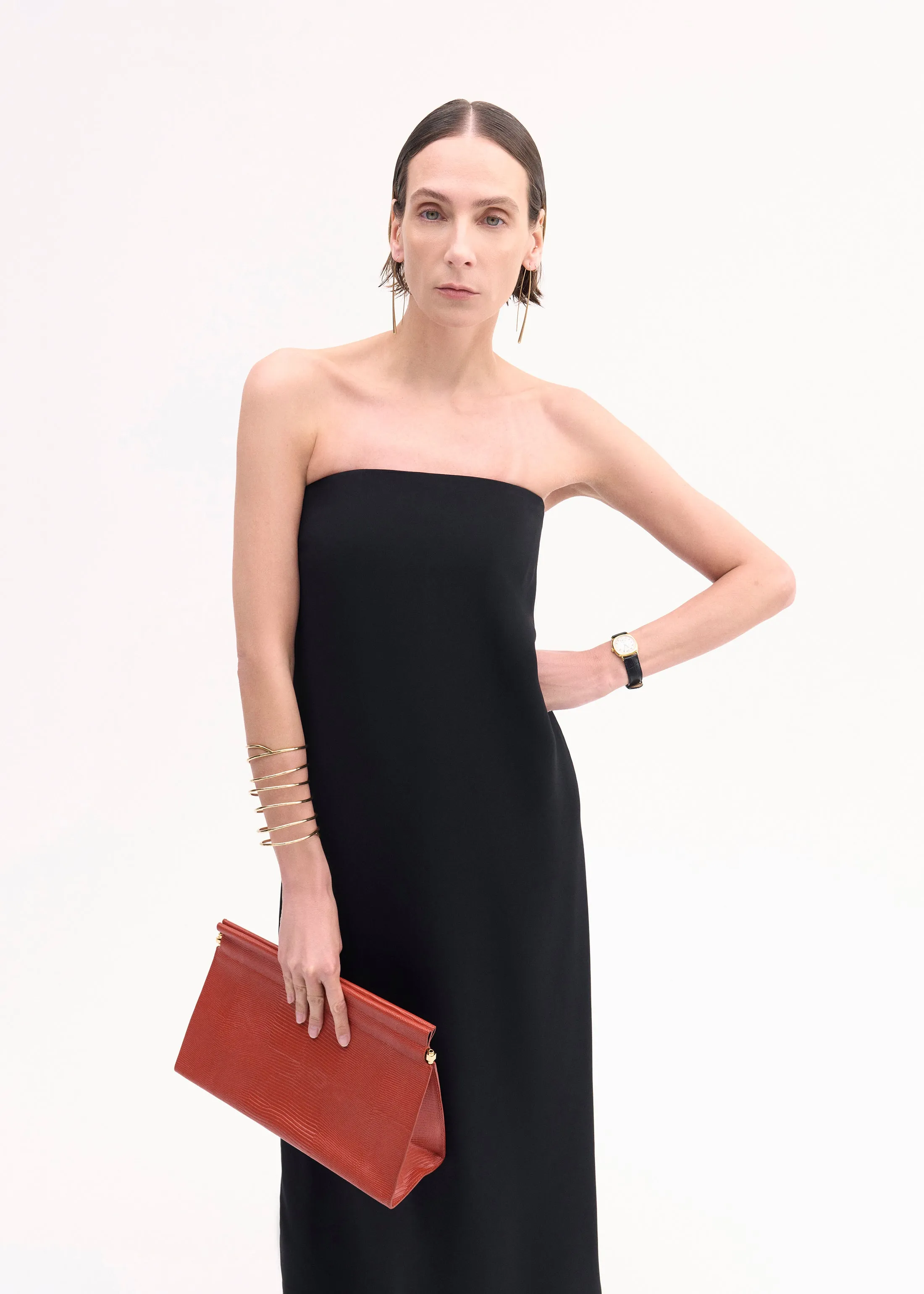 Strapless Column Dress in Viscose Crepe - Black