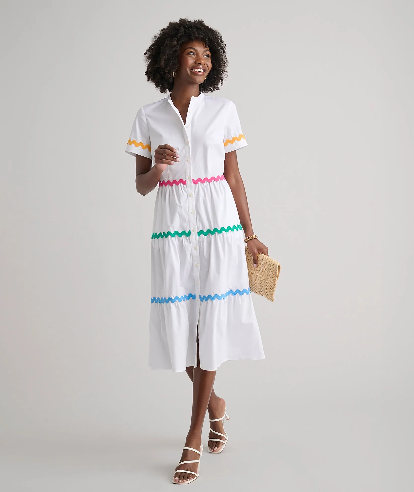 Stretch Cotton Ric Rac Tiered Justine Dress