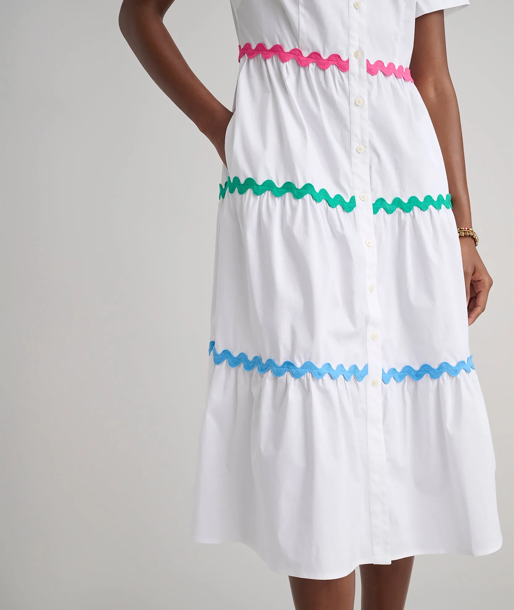 Stretch Cotton Ric Rac Tiered Justine Dress