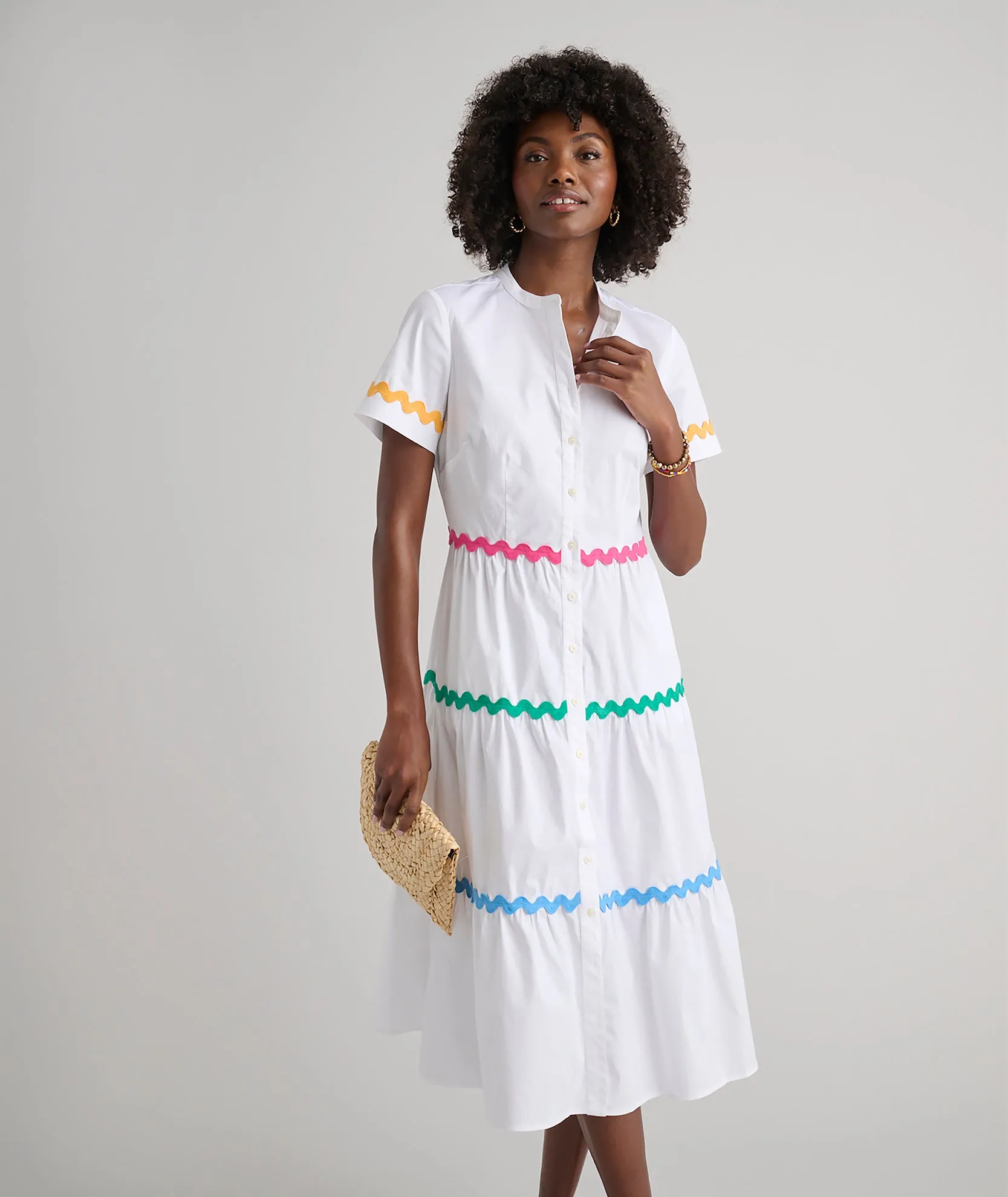 Stretch Cotton Ric Rac Tiered Justine Dress