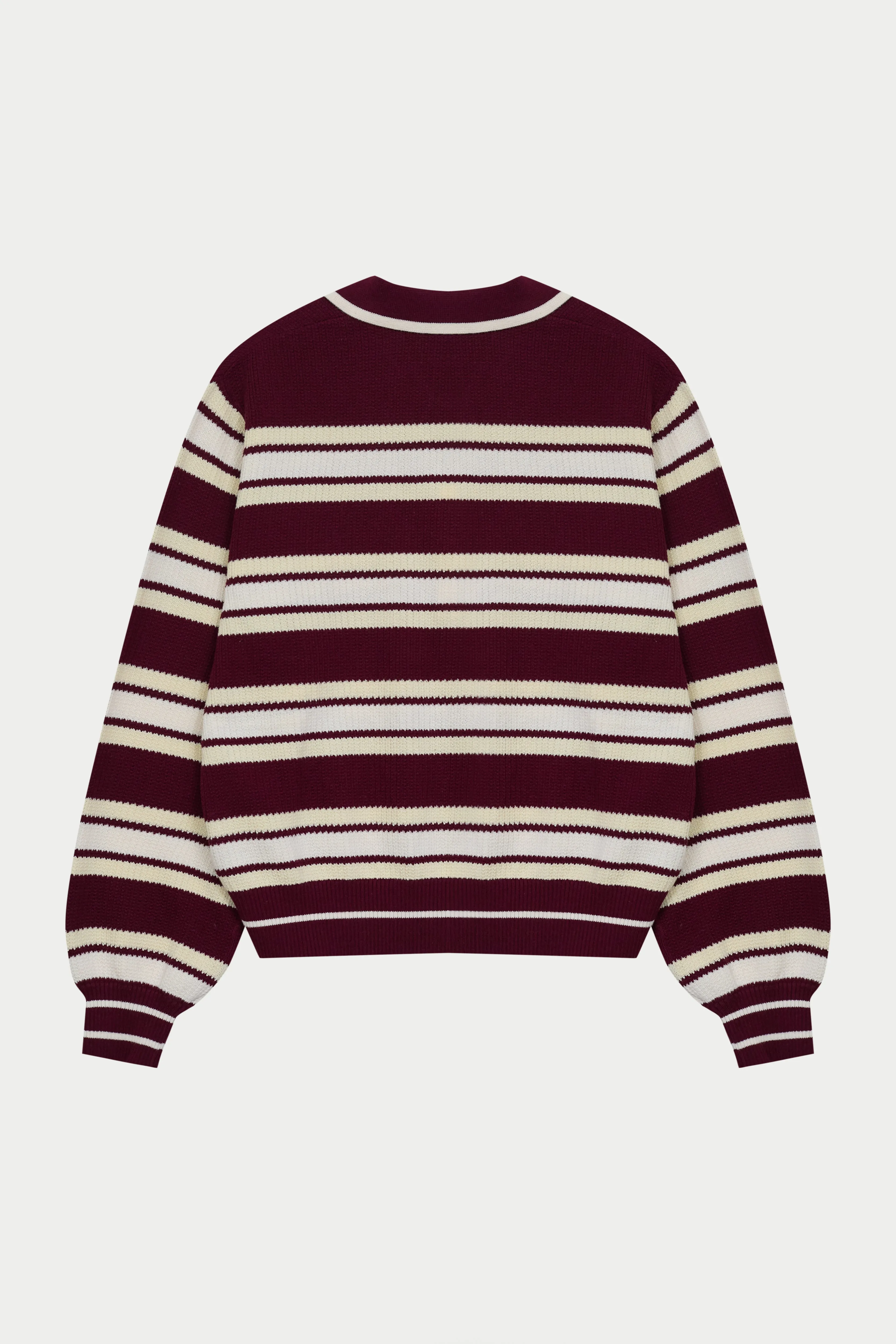 STRIPE KNITTED POLO SWEATSHIRT - BURGUNDY