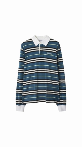 Striped Cotton Polo Shirt - Blue