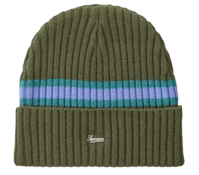 Supreme Striped Cashmere Beanie Olive