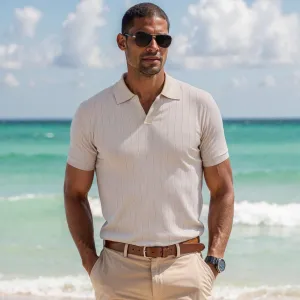 The Maranello Vintage Stripe Polo Apricot - Tailored Fit