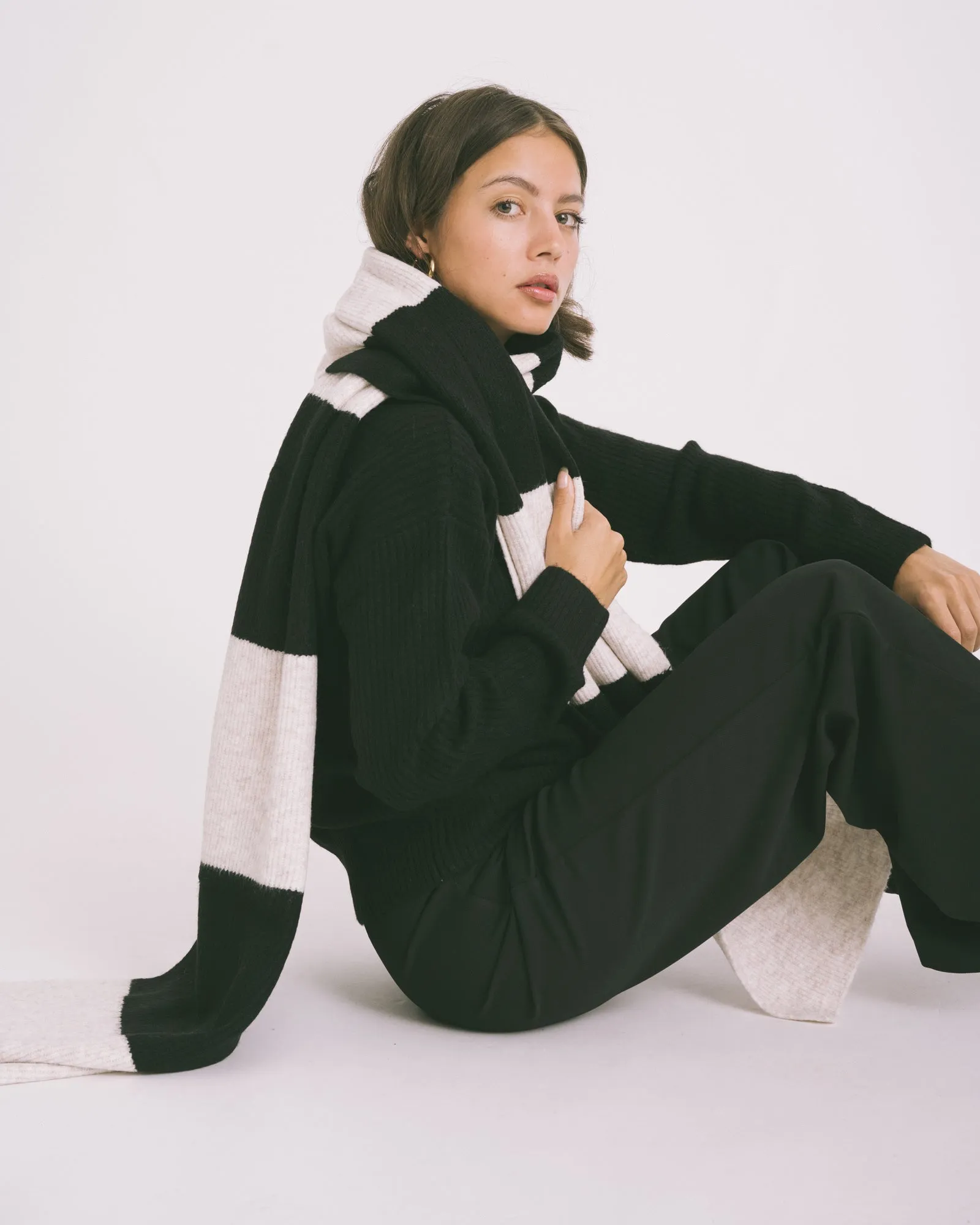 TILTIL Scarf Striped Oatmeal Black