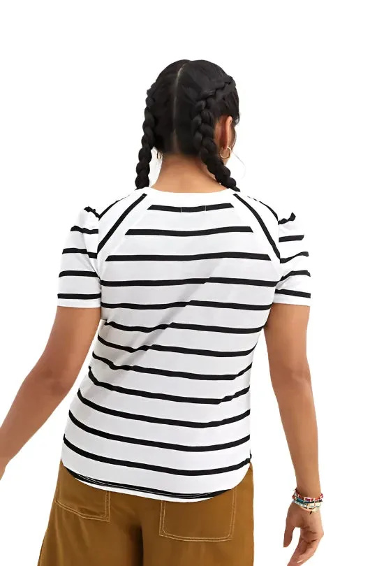 TLA Petite Stripe Puff Sleeve Tee