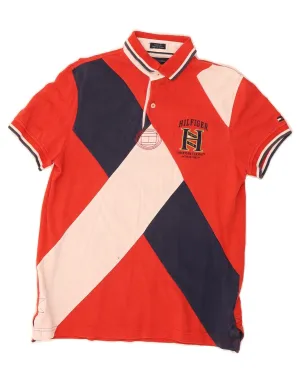 TOMMY HILFIGER Mens Graphic Rugby Polo Shirt Small Red Colourblock