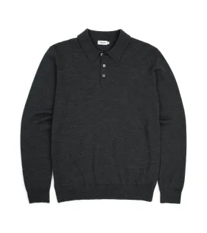 Trunk Enford Merino Knit Long Sleeve Polo Shirt: Charcoal