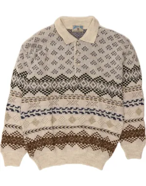 VINTAGE Mens Polo Neck Jumper Sweater IT 50 Medium Grey Fair Isle
