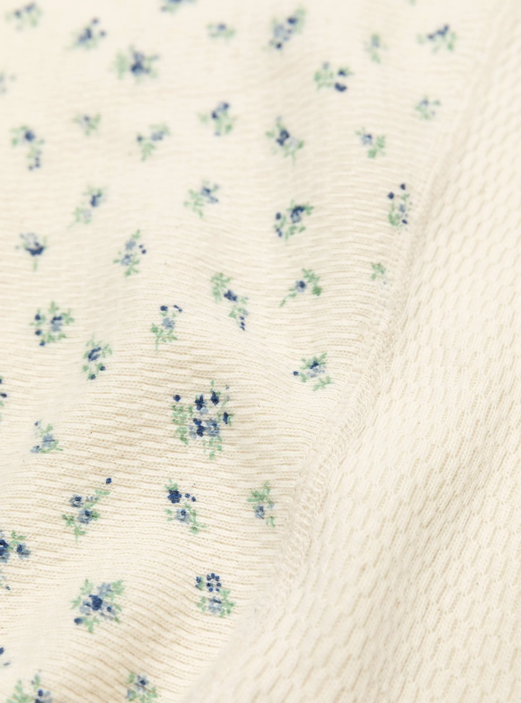 Waffle Jersey Calico Print 2TONES Long Sleeve T-Shirt Blue