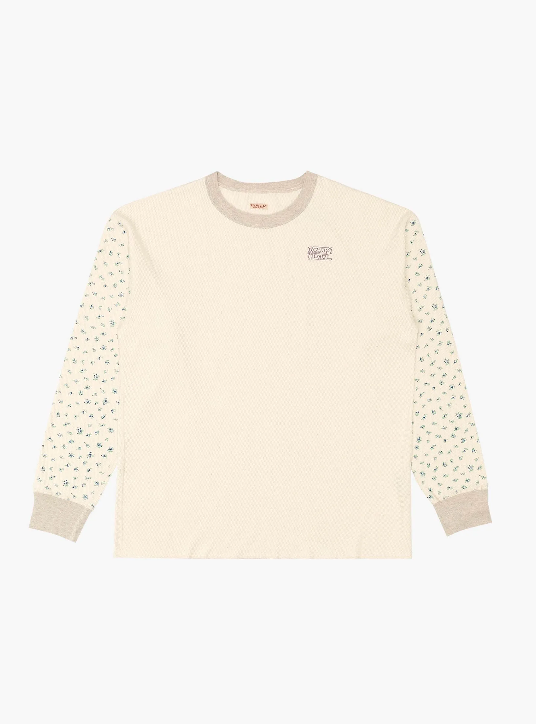 Waffle Jersey Calico Print 2TONES Long Sleeve T-Shirt Blue