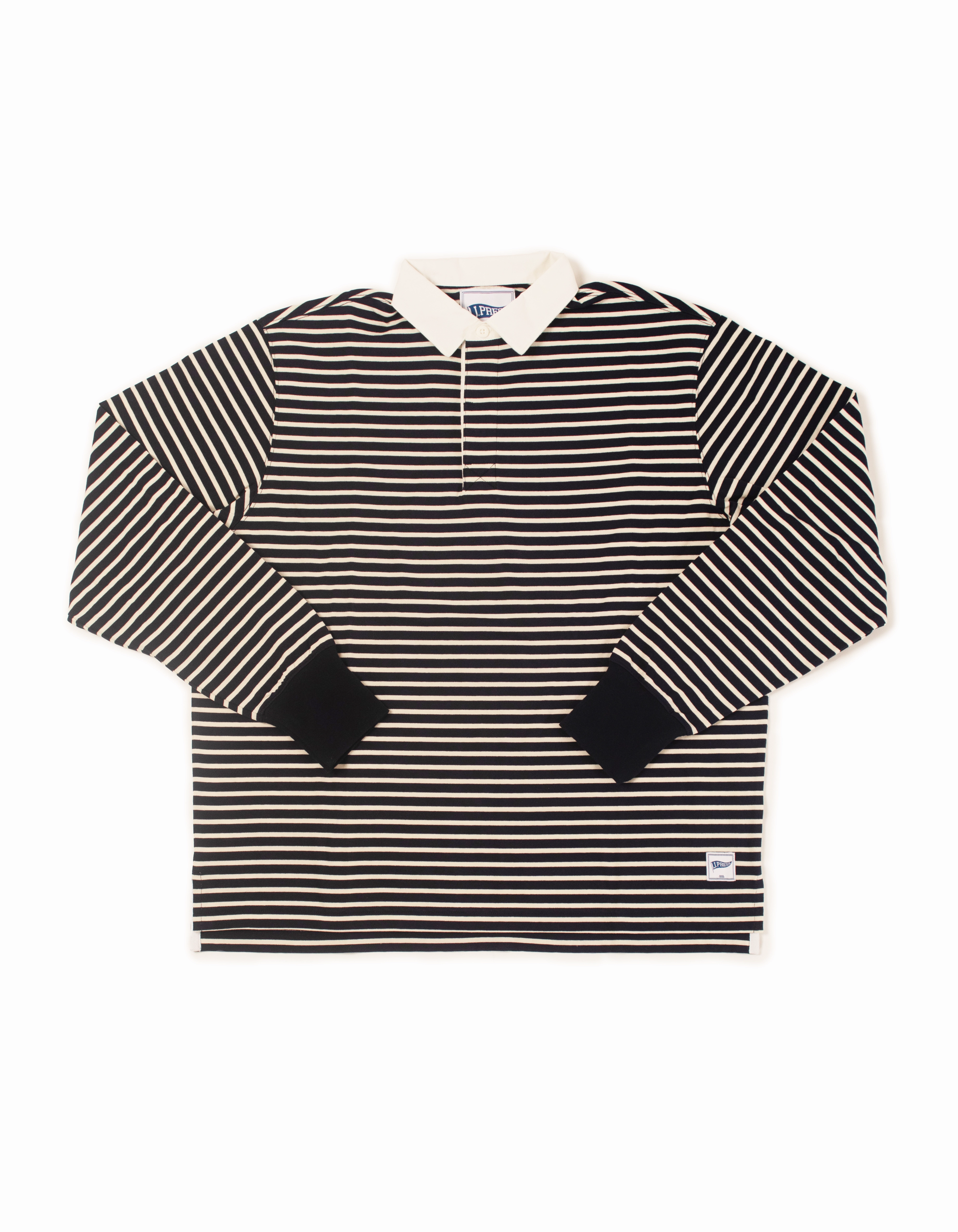 WHITE/NAVY BRETON STRIPE RUGBY SHIRT