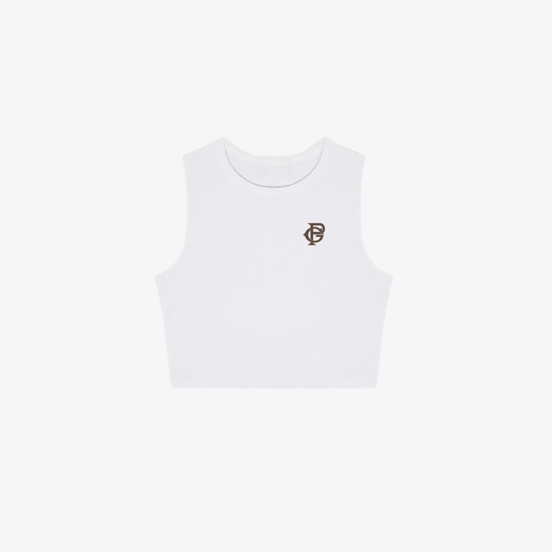 womens premiumgoods. baby rib sleeveless crop top monogram (white)